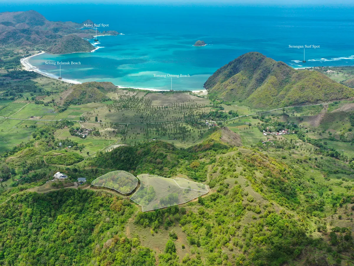 aerial drone photo of development site land for sale in Central Lombok with plot outlines